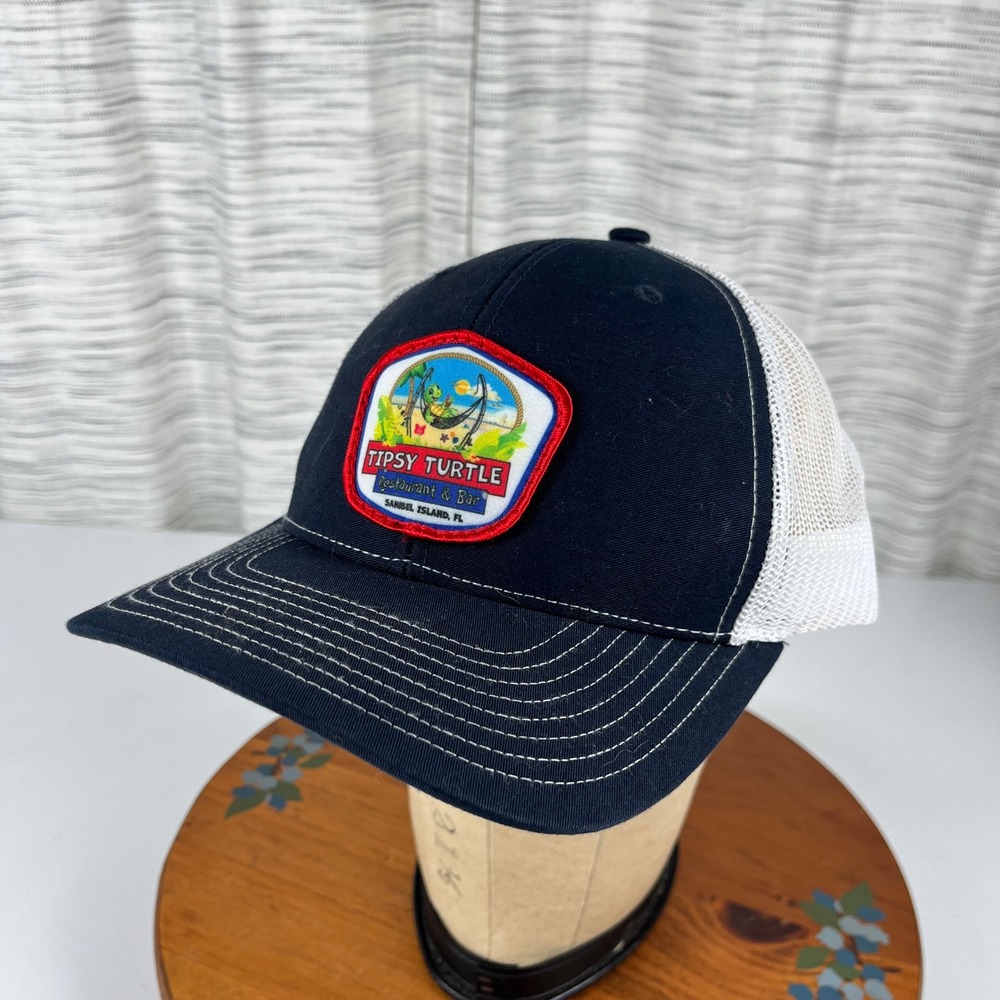 Tipsy Turtle Sanibel Island Florida Trucker Hat Navy White Snapback Richardson
